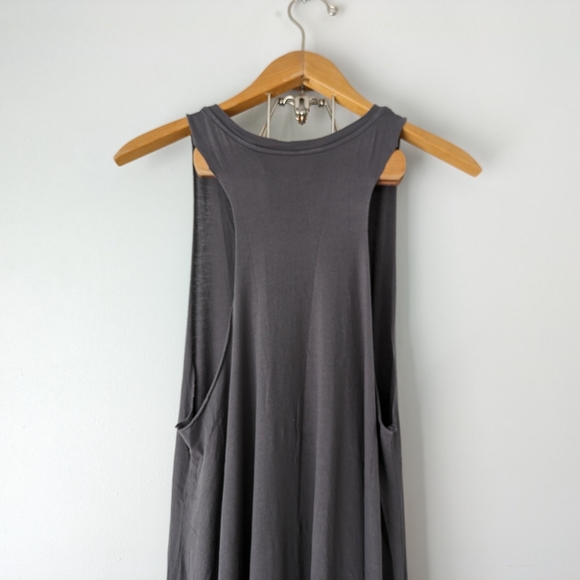 Mark & Estel Maxi Dress Women's L Gray Sleeveless Racerback Curve Hem Lagenlook - Picture 7 of 7